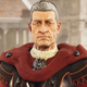 A Roman commander named Sentius stares, oddly confused, at the audience.